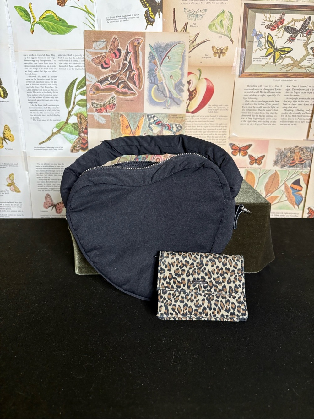 wild fable Black Heart Mini Bag with Leopard Card Holder